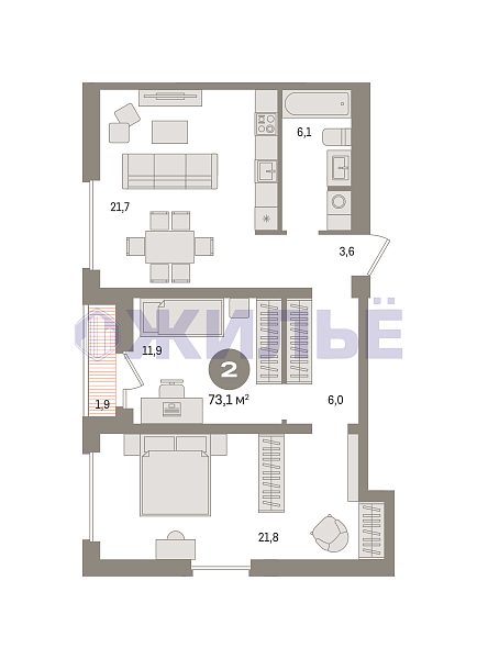 фото 2-к квартира в Новин, 73 кв.м., Северный жилой, ул. Игоря Киртбая, стр 7