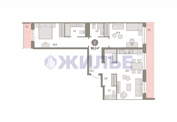 фото 2-к квартира в Новин, 96 кв.м., Северный жилой, Игоря Киртбая, стр. 5