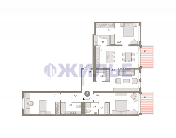 фото 3-к квартира в Новин, 131 кв.м., Северный жилой, Игоря Киртбая, стр. 5