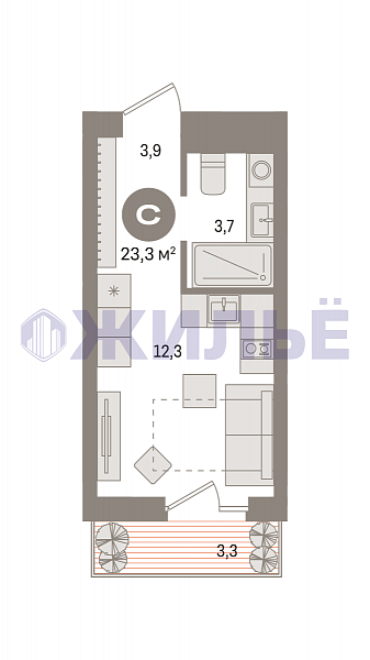 фото Квартира в Новин, 23 кв.м., Северный жилой, ул. Игоря Киртбая, стр 7
